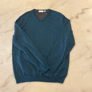Calvin Klein Light Weight Sweater Men's XL Teal Italian Merino Wool V-Neck